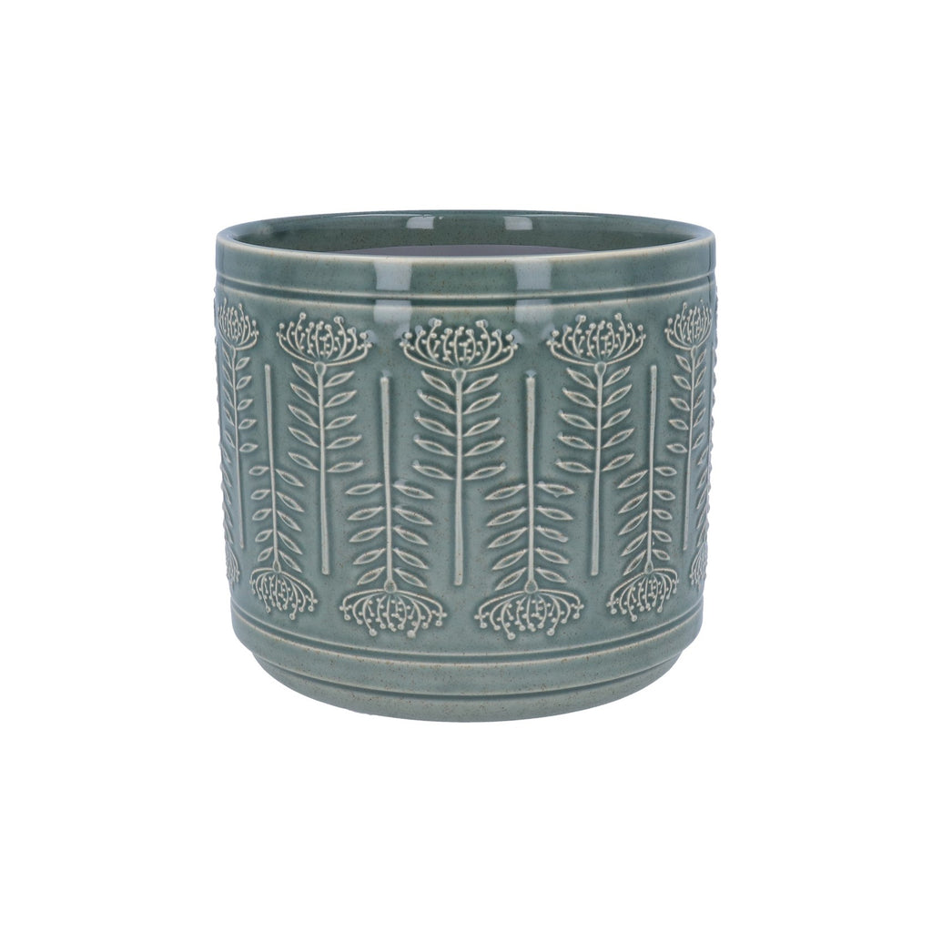 Sage green protea stoneware pot cover (Small)