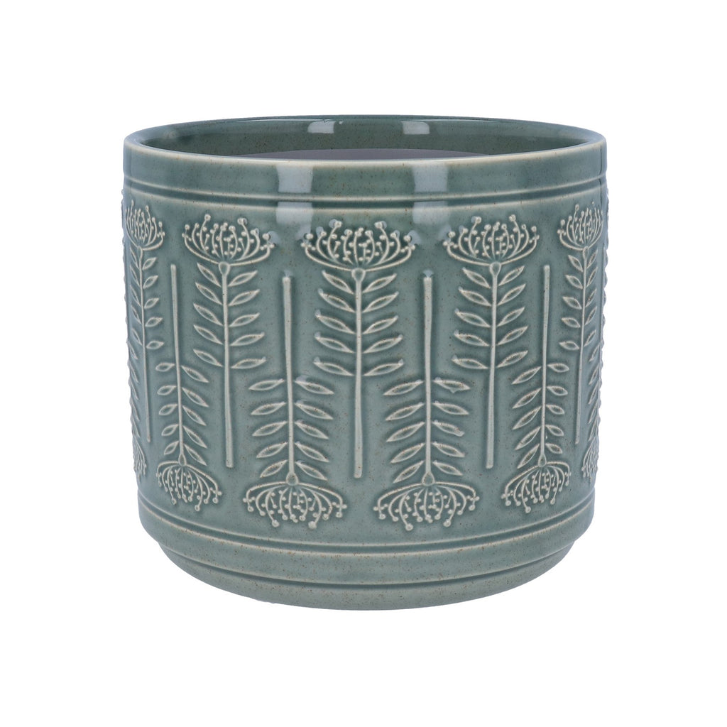 Sage green protea stoneware pot cover (Medium)