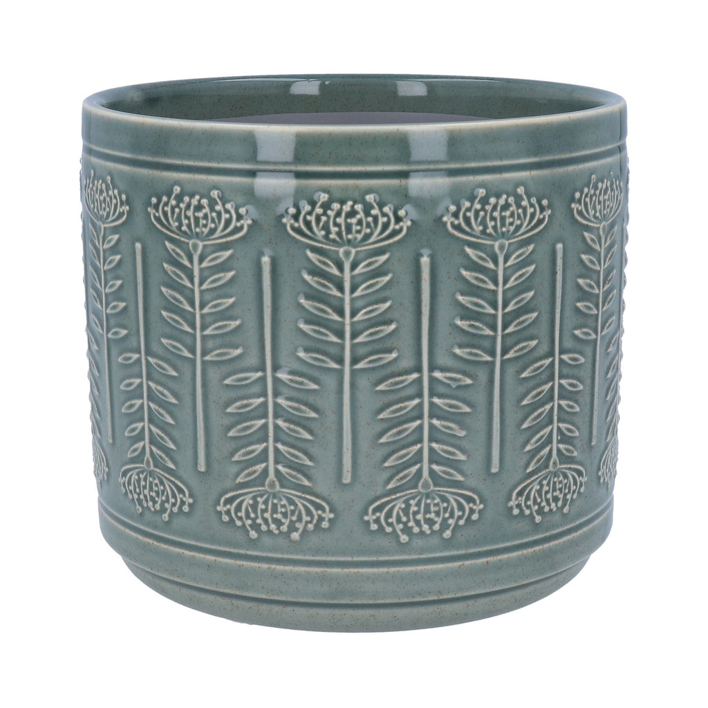 Sage green protea stoneware pot cover (Large)