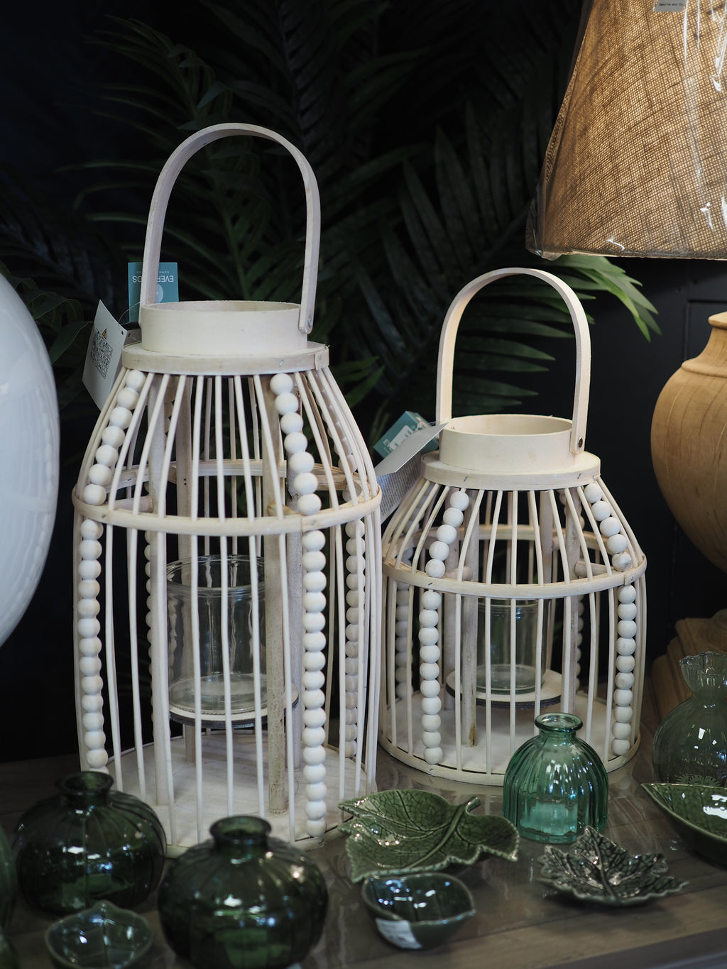 Beaded natural wood lantern (Small)