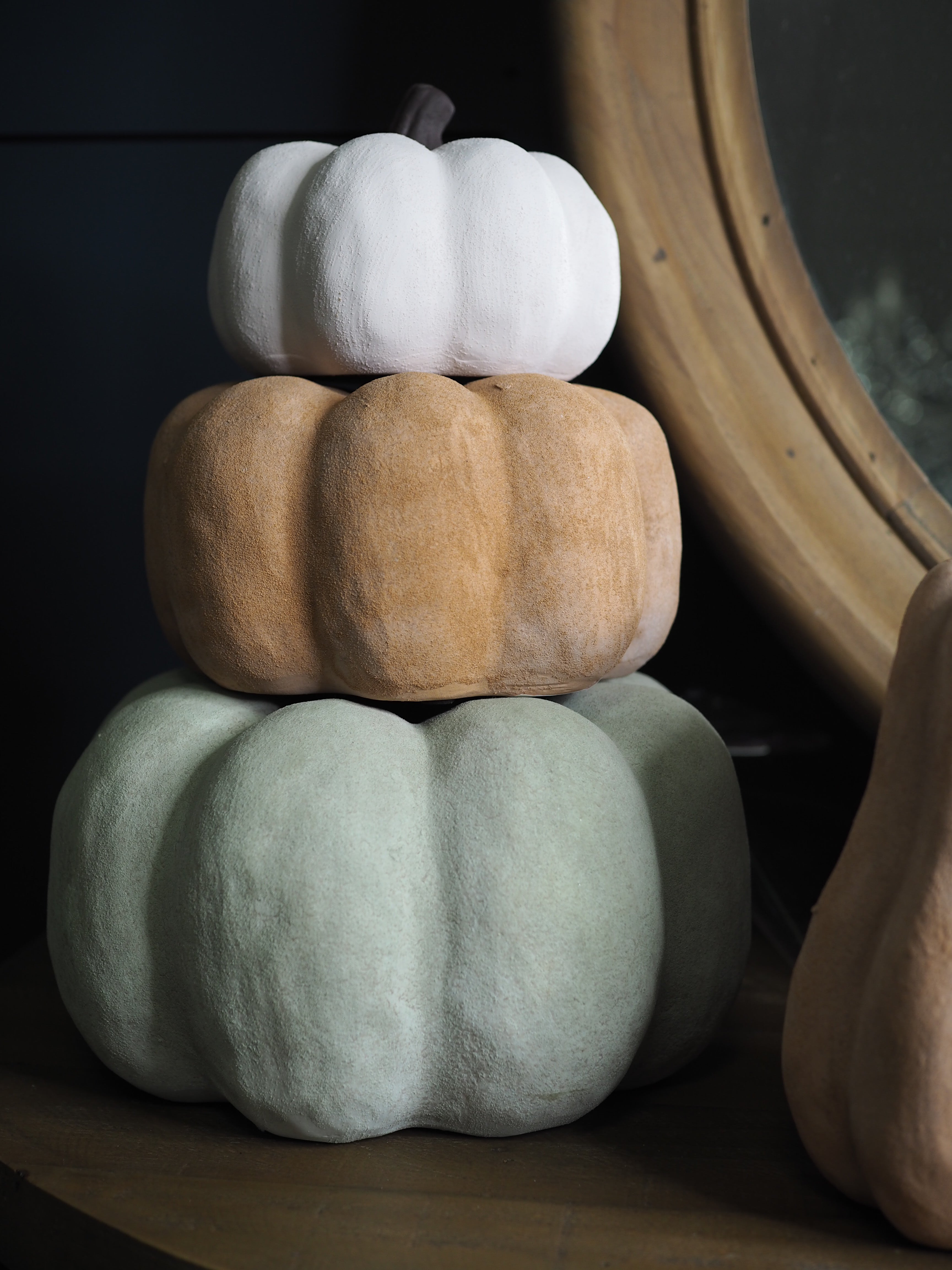 Large dusty green ceramic pumpkin