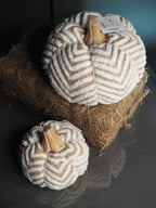 Large jute pumpkin with wooden stem