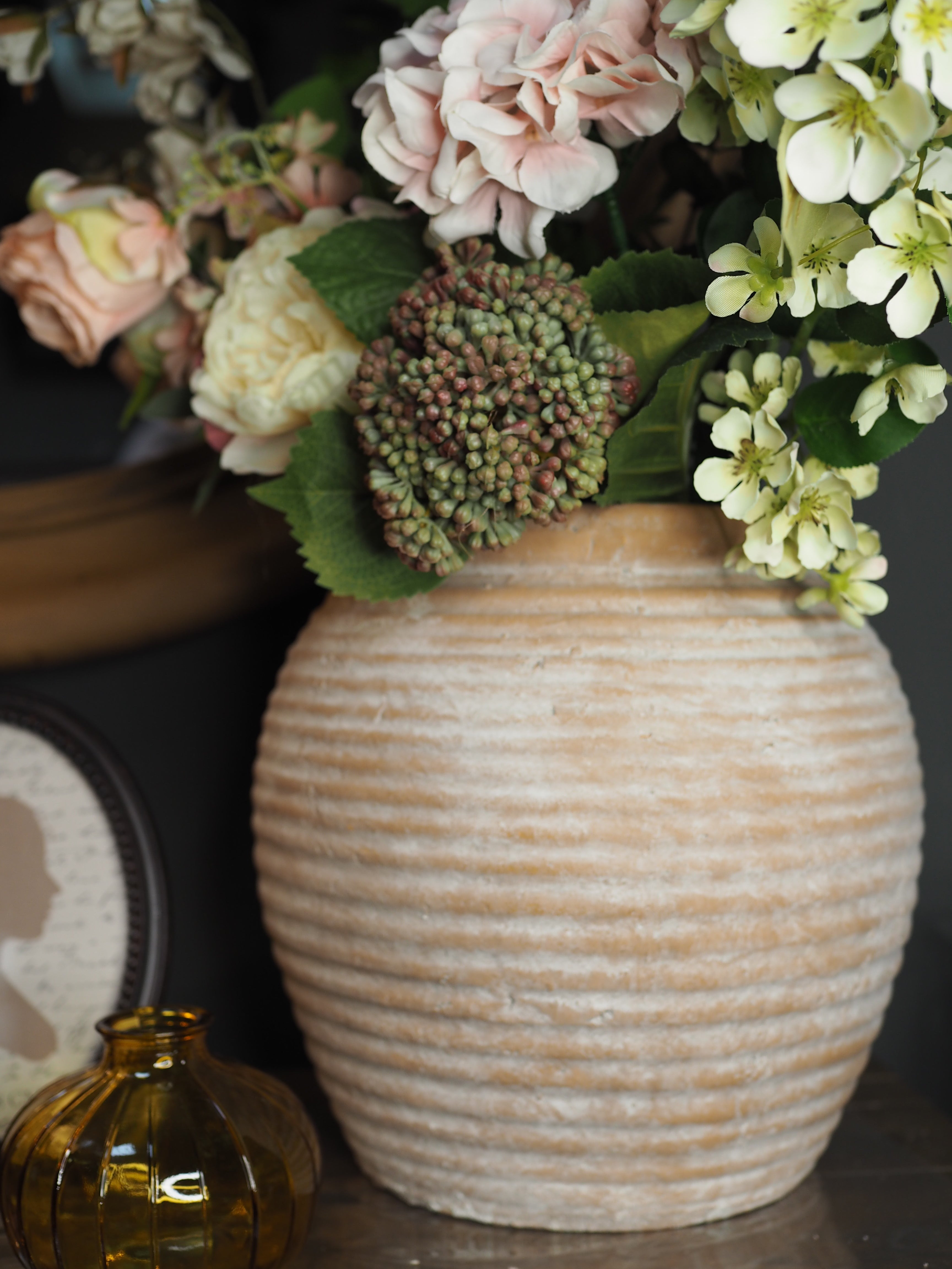 Terracotta ribbed vase