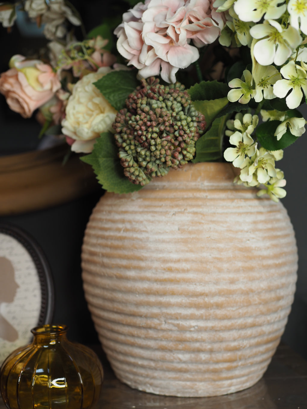 Terracotta ribbed vase