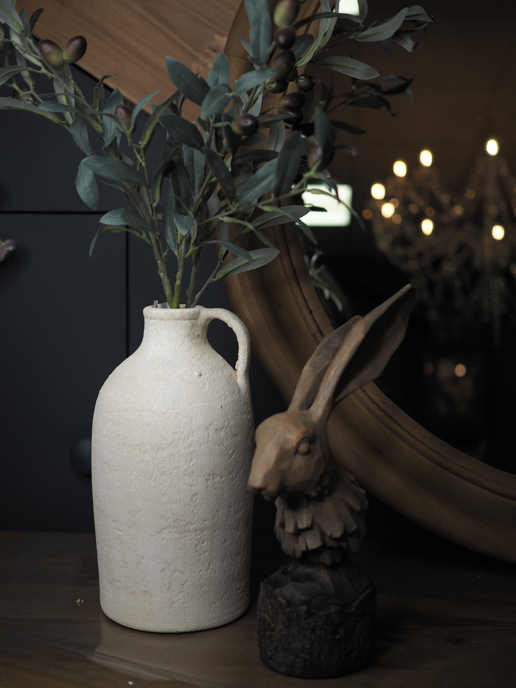 Tall cream/grey terracotta handled vase