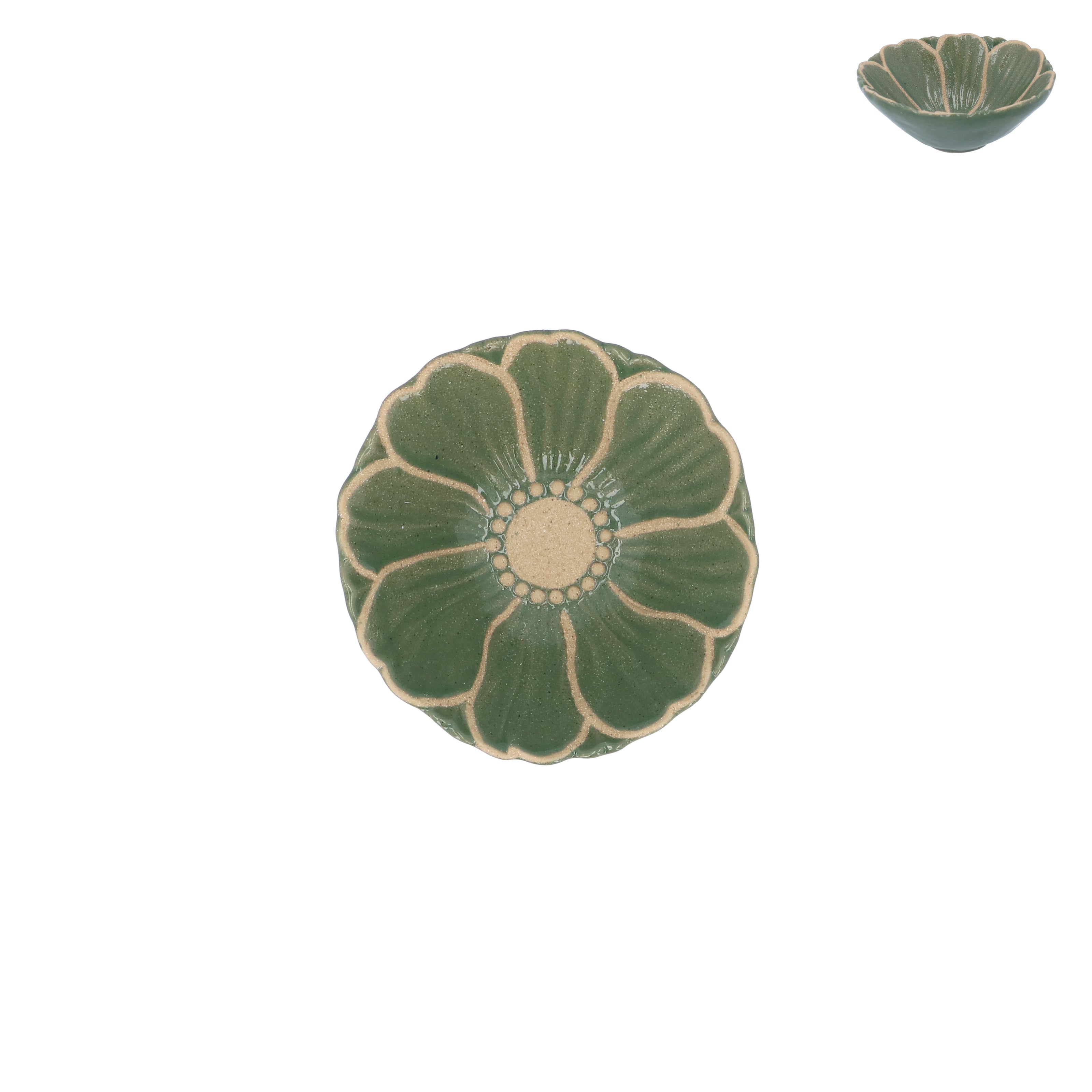 Green stoneware flower mini bowl