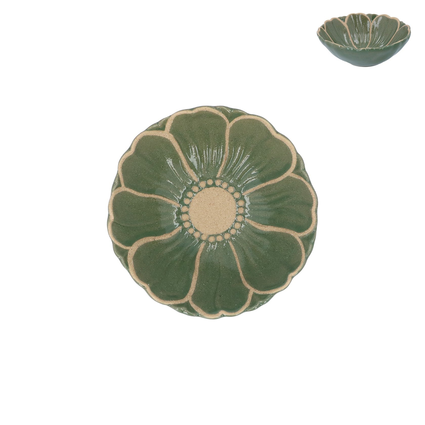 Green stoneware flower bowl