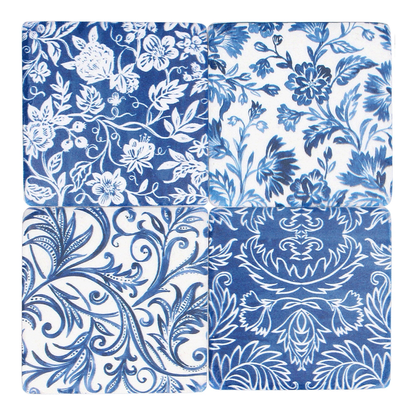 Set of 4 indigo wallpaper resin coasters