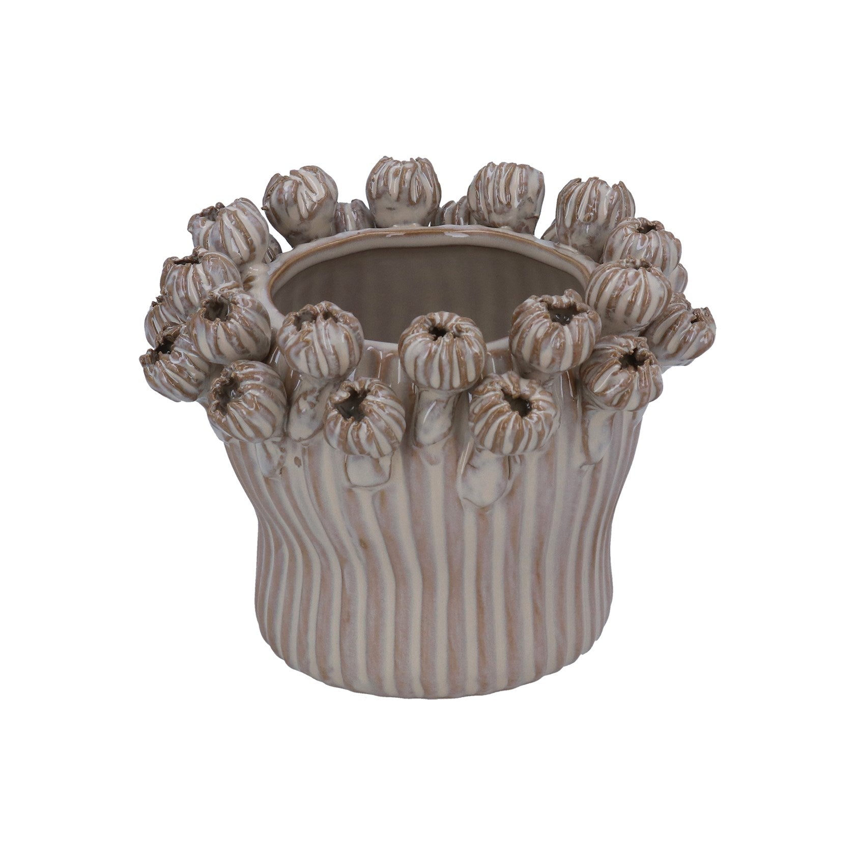 Taupe Porcelain Seed Head Applique Pot Cover, Sml