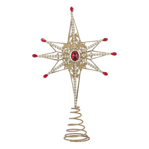 Gold star tree-topper w/ ruby coloured stones