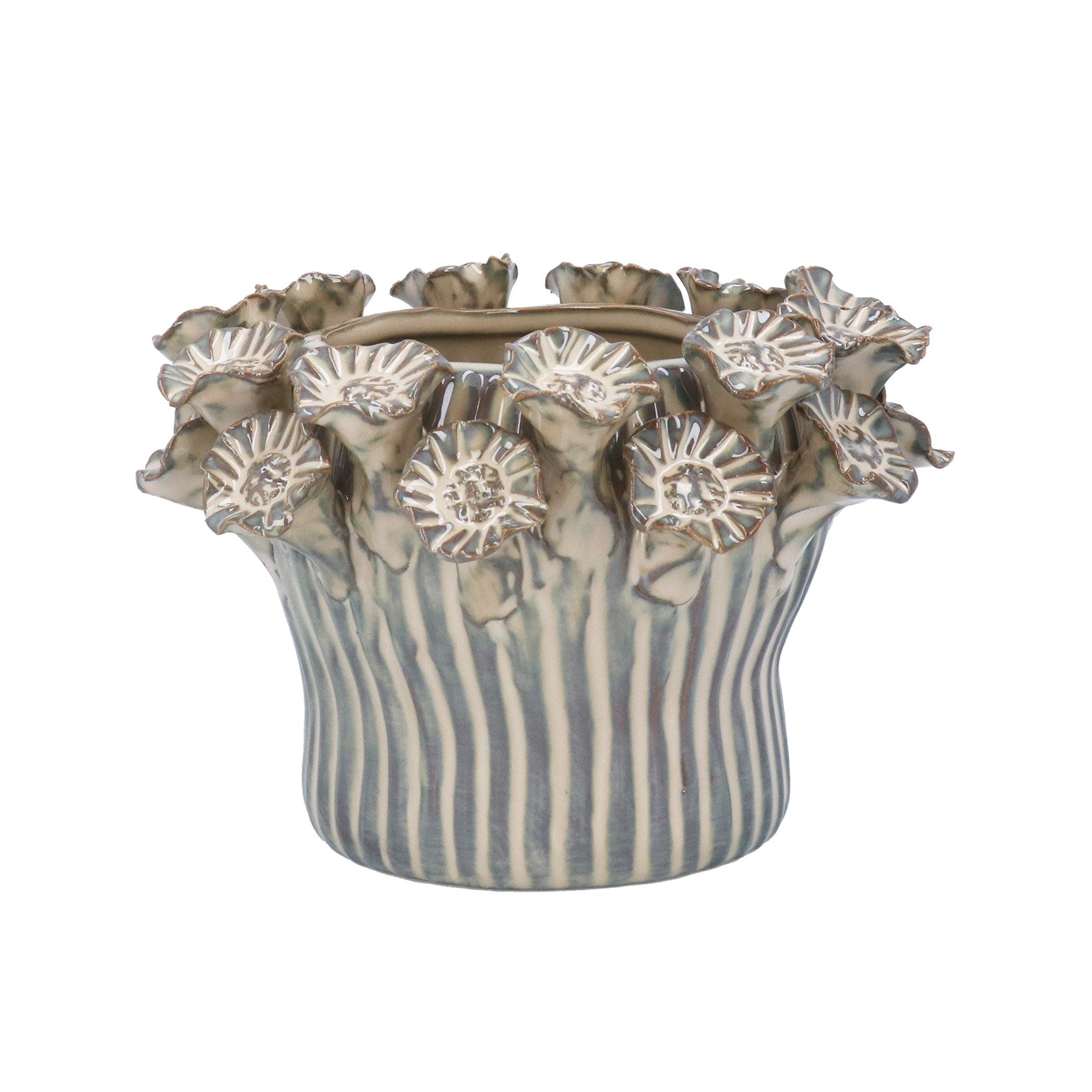 Taupe Porcelain Flower Applique Pot Cover, Sml