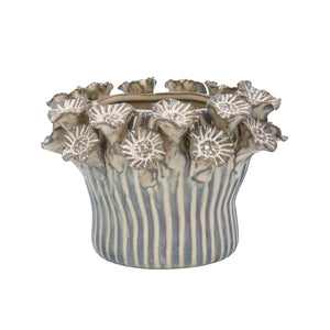 Taupe Porcelain Flower Applique Pot Cover, Sml