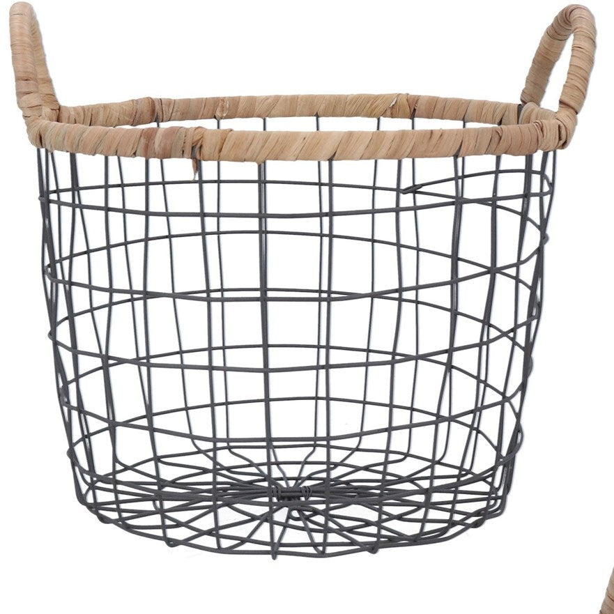 Wire Tub Basket with Woven Trim 2 sizes