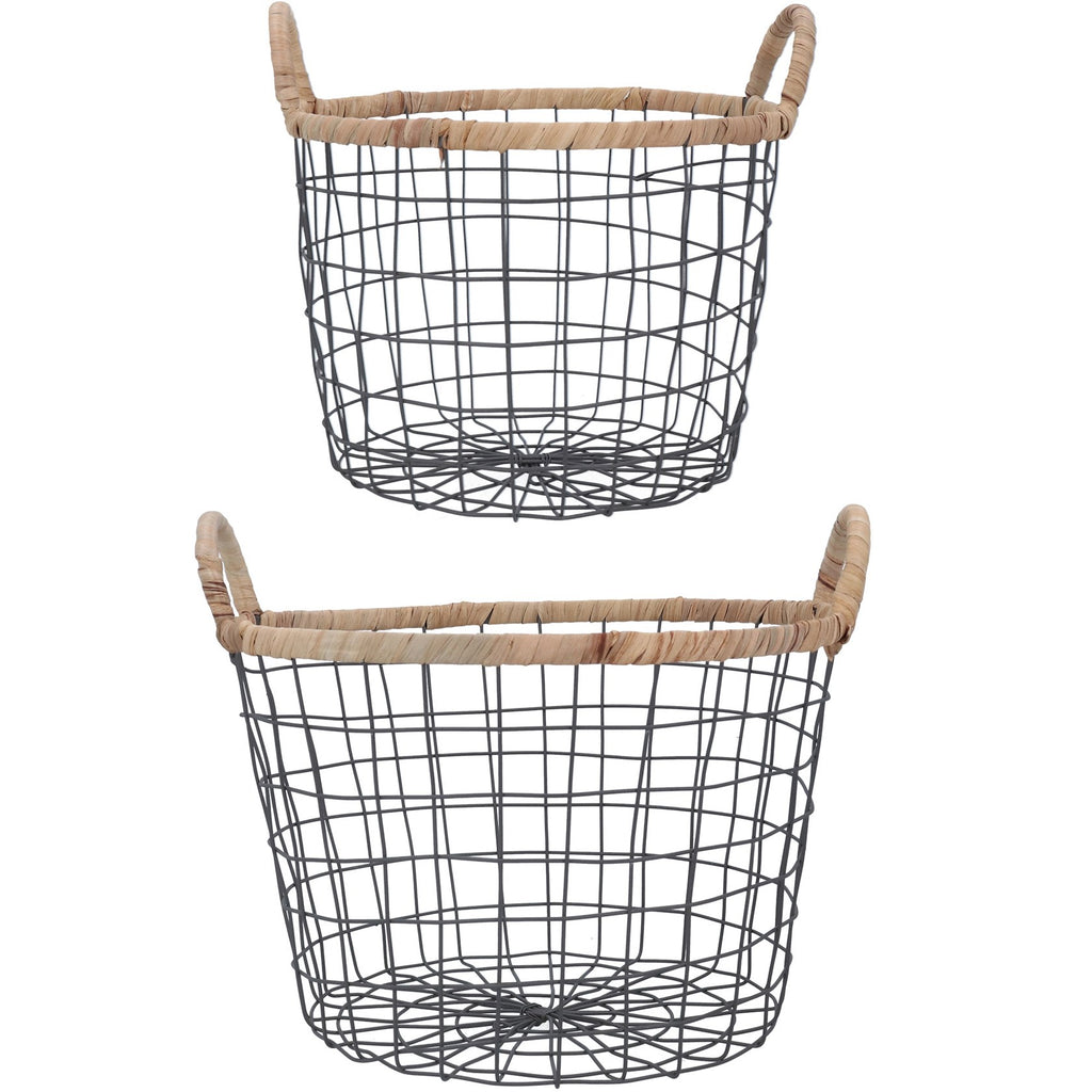Wire Tub Basket with Woven Trim 2 sizes
