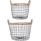 Wire Tub Basket with Woven Trim 2 sizes