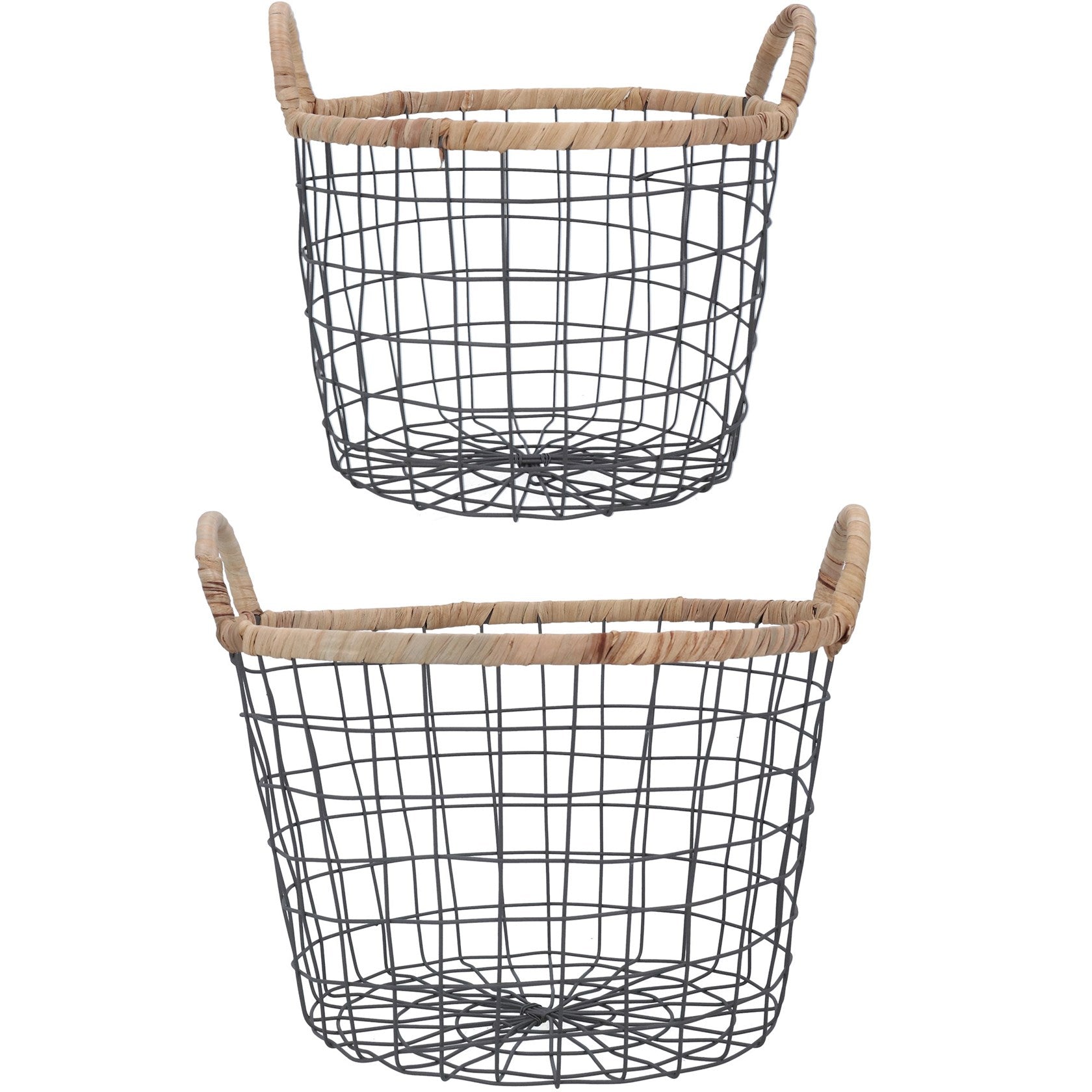 Wire Tub Basket with Woven Trim 2 sizes
