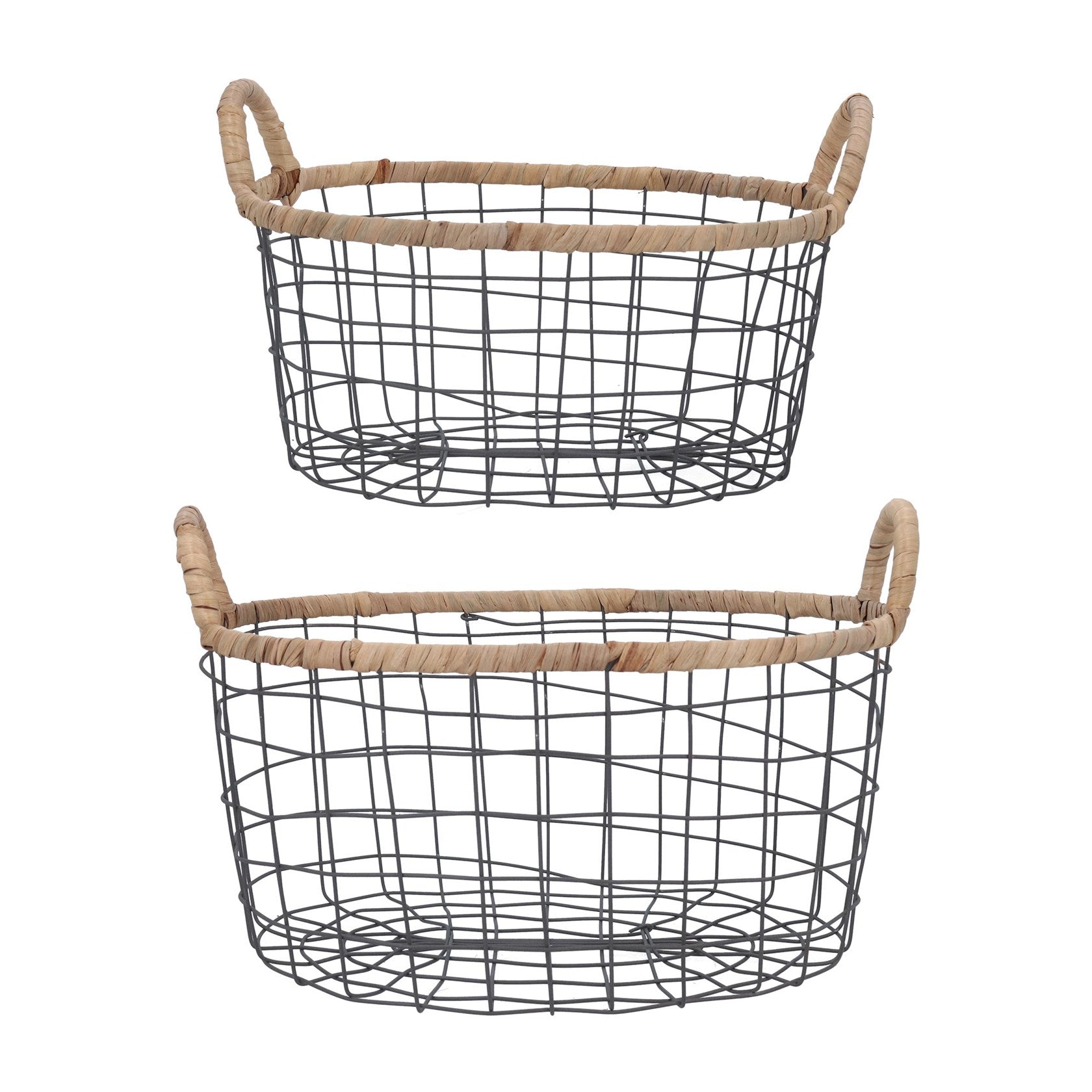 Wire Oval Basket with Woven Trim