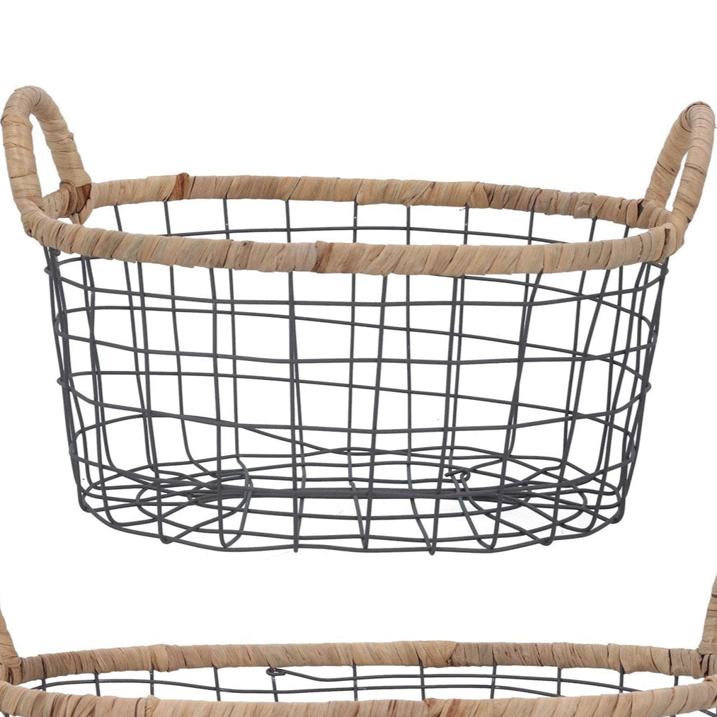 Wire Oval Basket with Woven Trim