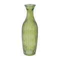 Olive green glass ribbed tall slim bud vase