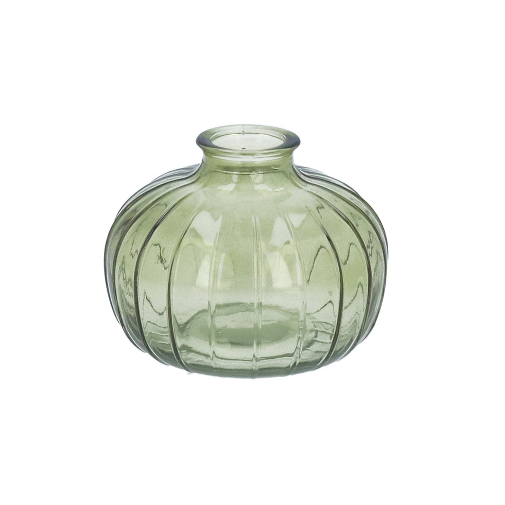 Olive green glass ribbed onion bud vase