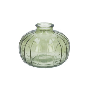 Olive Green Glass Ribbed Onion Bud Vase