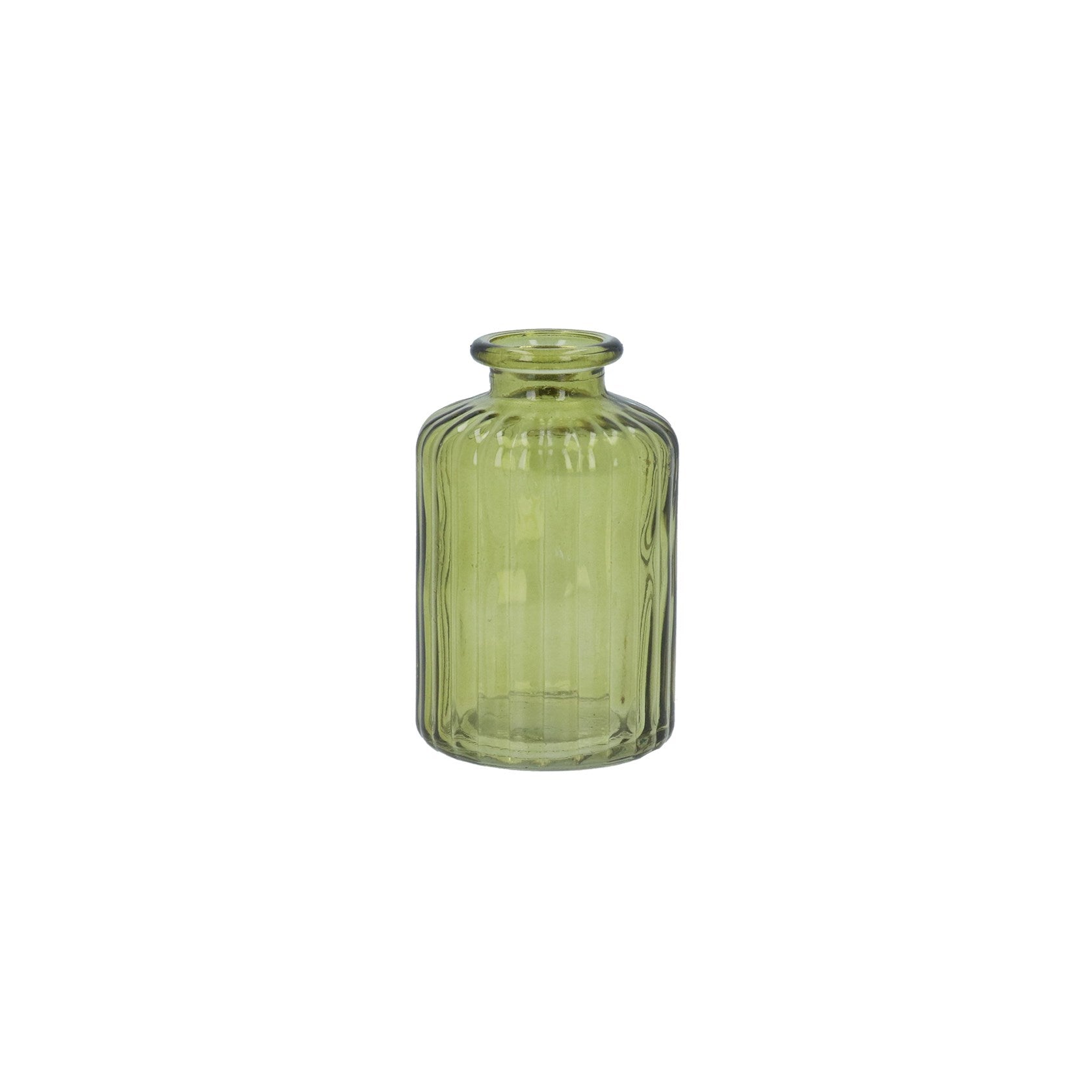 Olive green glass ribbed bud vase