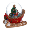 Sleigh shaped musical snow dome with Christmas tree