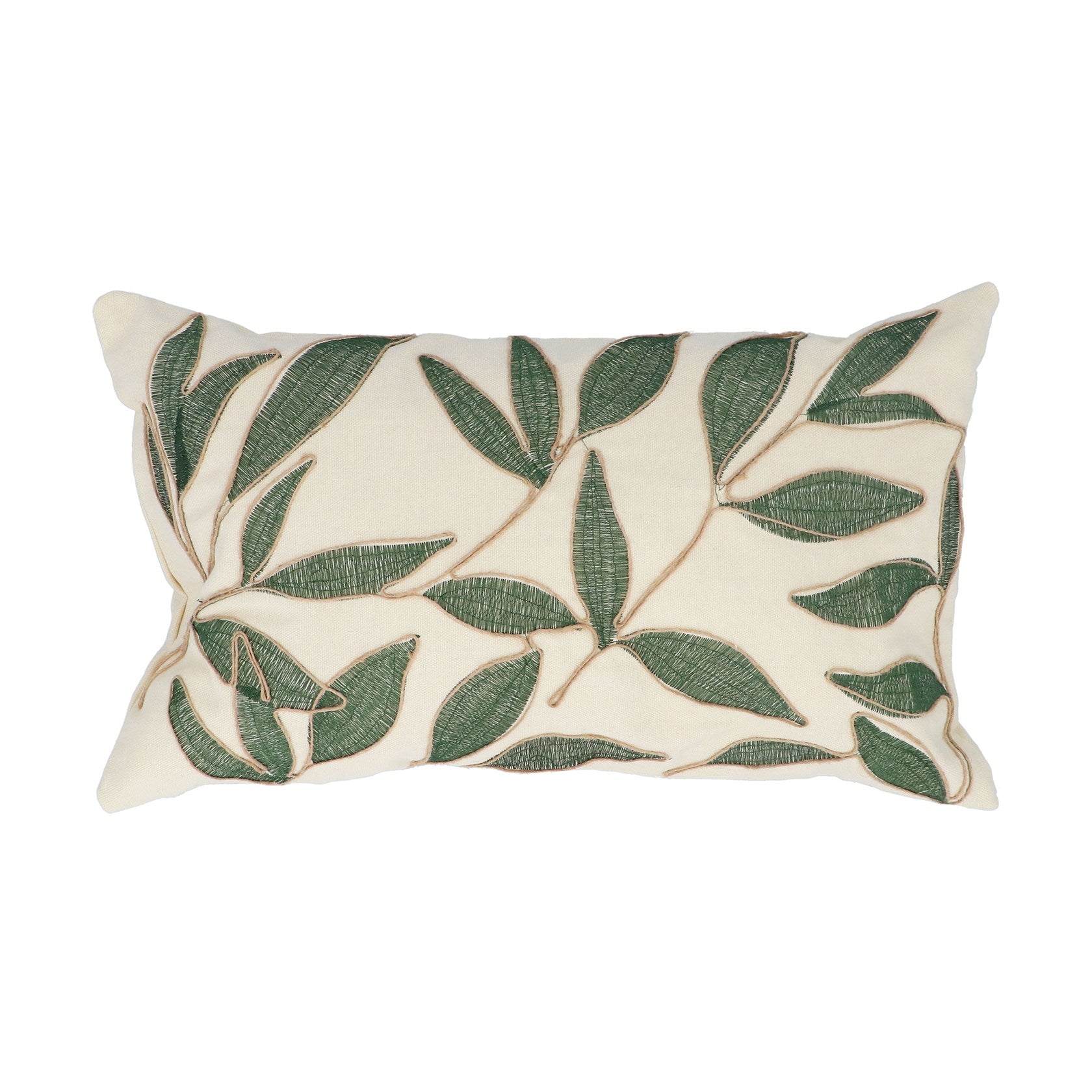 Embroidered leaves rectangular cushion