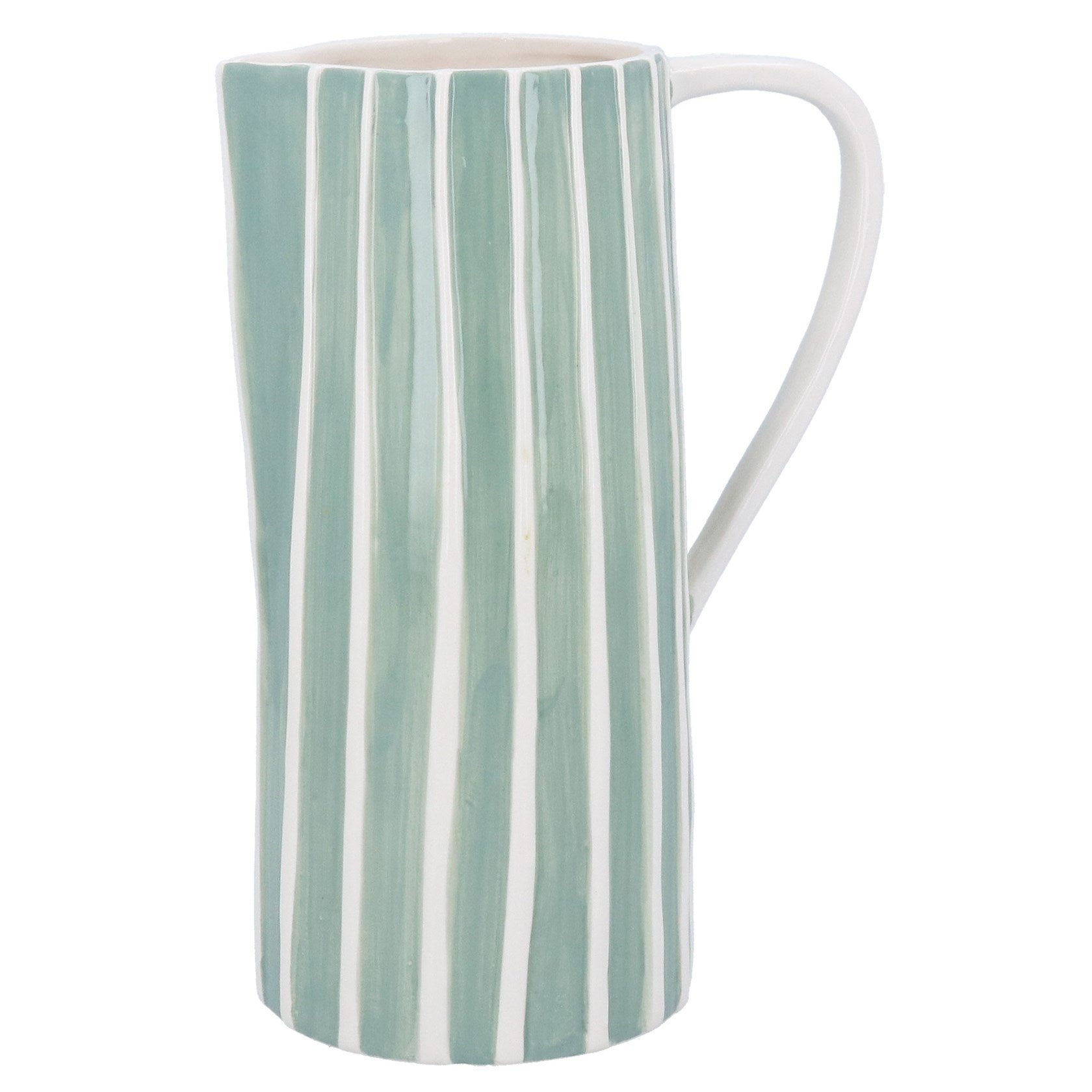 Sage Stripe Stoneware Jug, Lrg