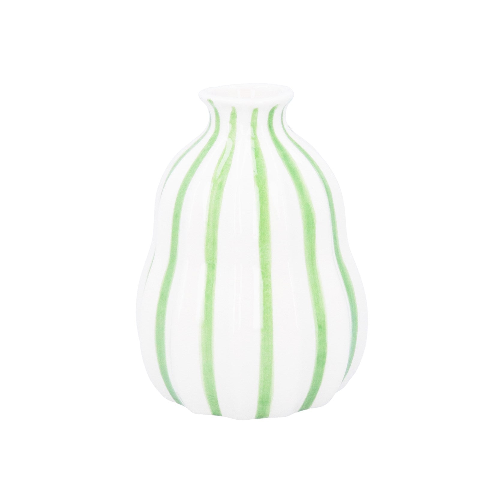 Green Stripe Stoneware Balloon Dec. Vase, Sml