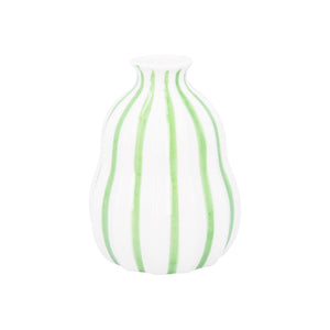 Green Stripe Stoneware Balloon Dec. Vase, Sml