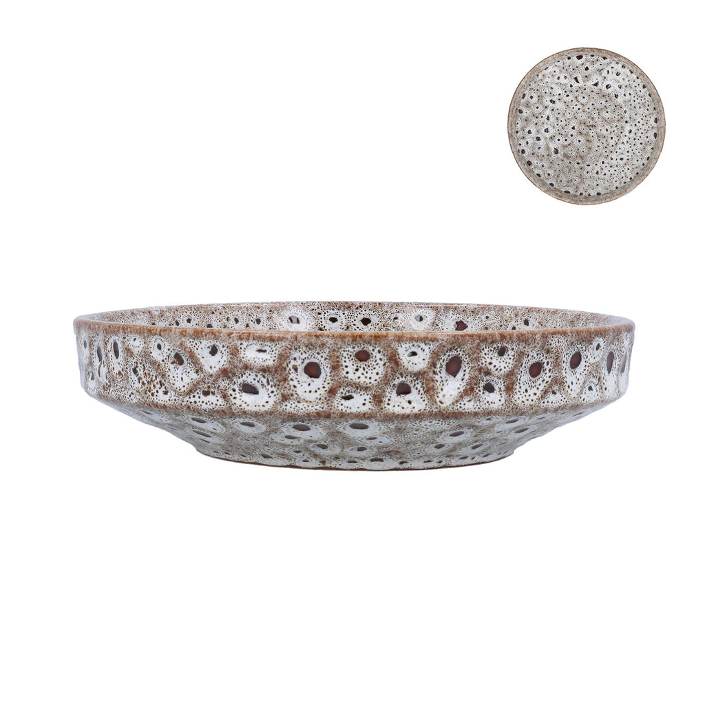 Speckled Brown Stoneware Saucer Bowl, Med