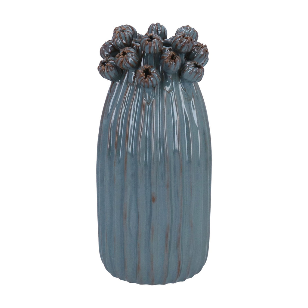 Blue Porcelain Seed Head Applique Dec. Vase Lge