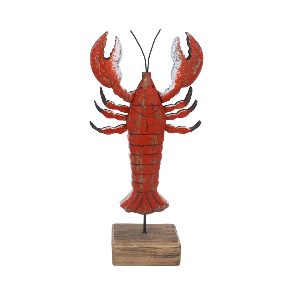 Rustic wood lobster on plinth ornament