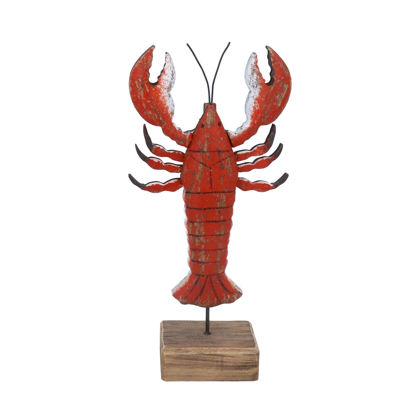 Rustic wood lobster on plinth ornament