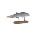 Rustic wood blue whale on plinth ornament