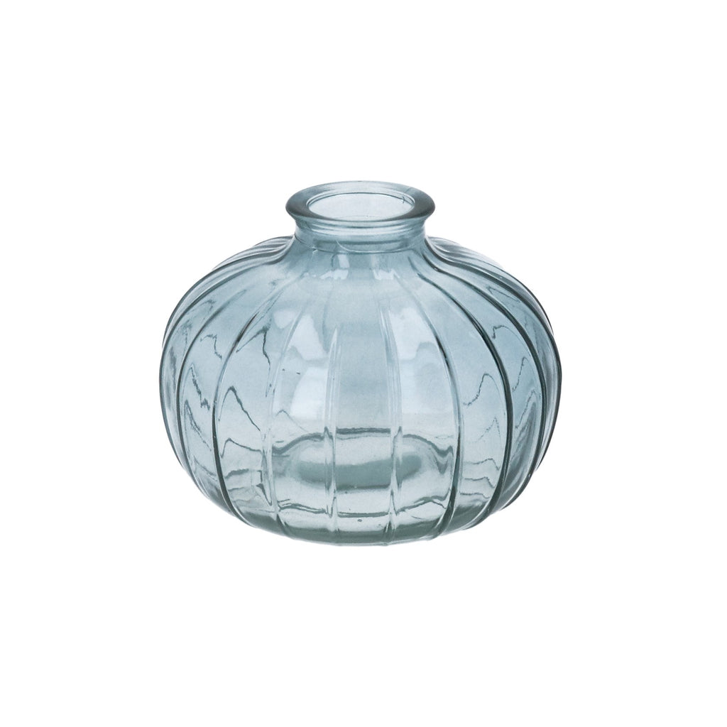 Blue glass ribbed onion bud vase