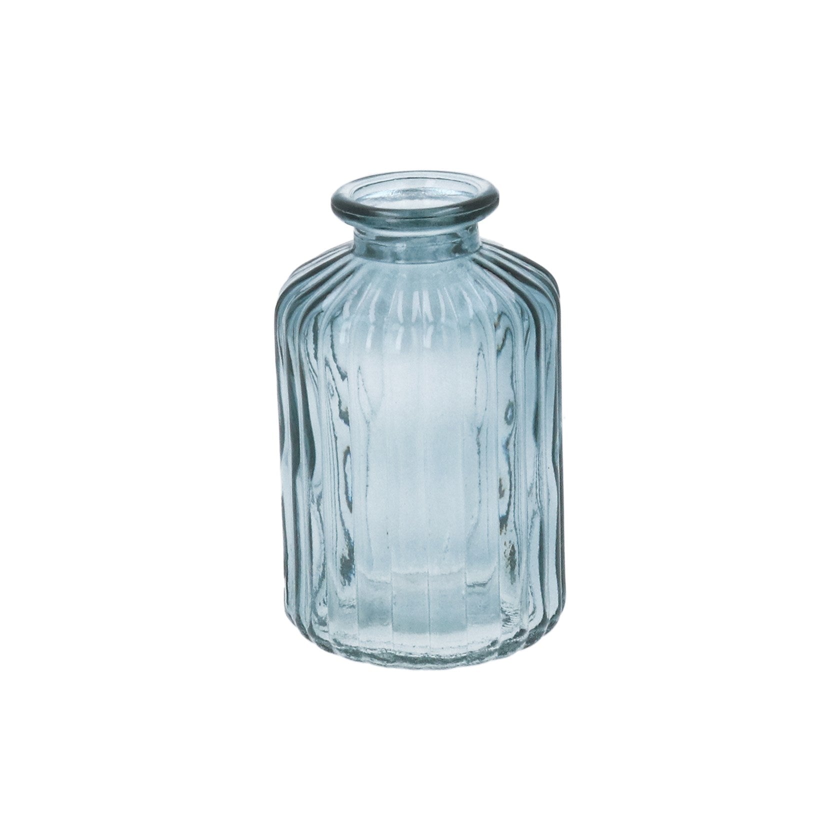 Blue glass ribbed bud vase