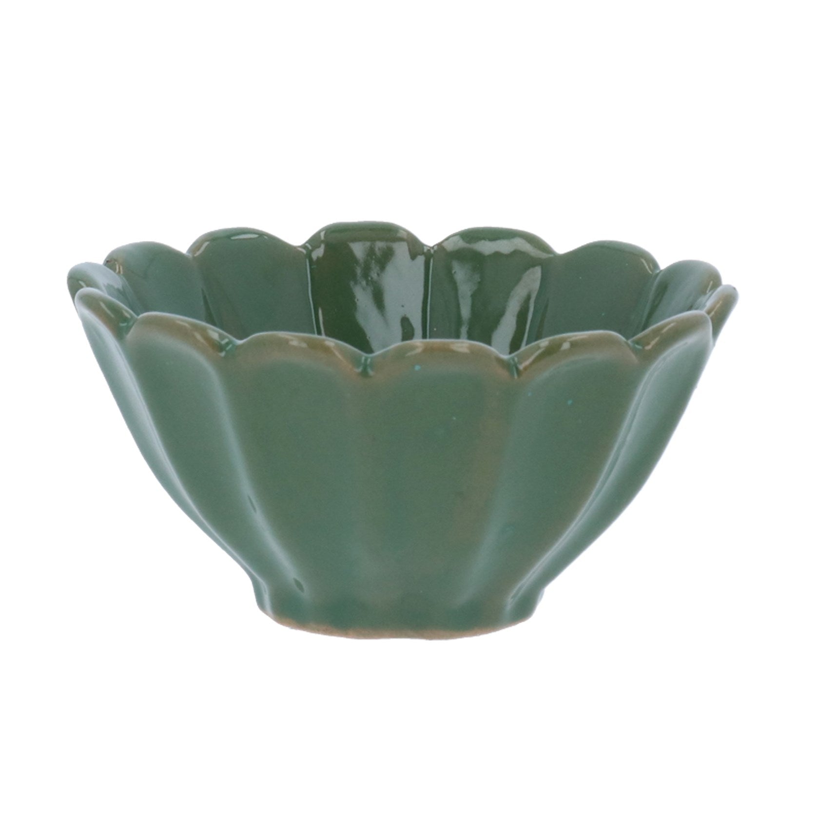 Green stoneware fluted mini bowl