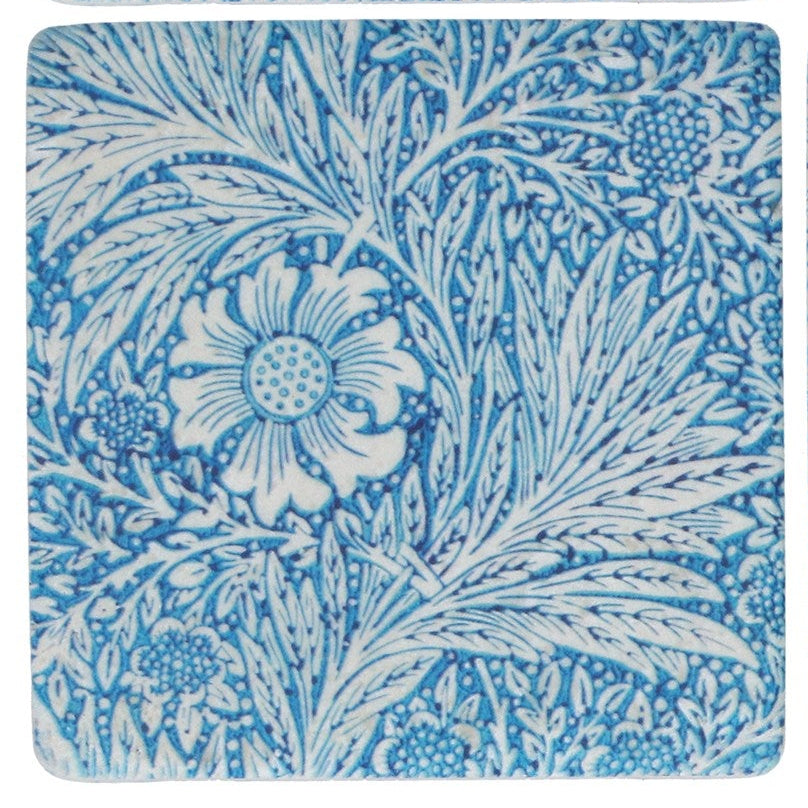 Period blue floral leaves design coaster