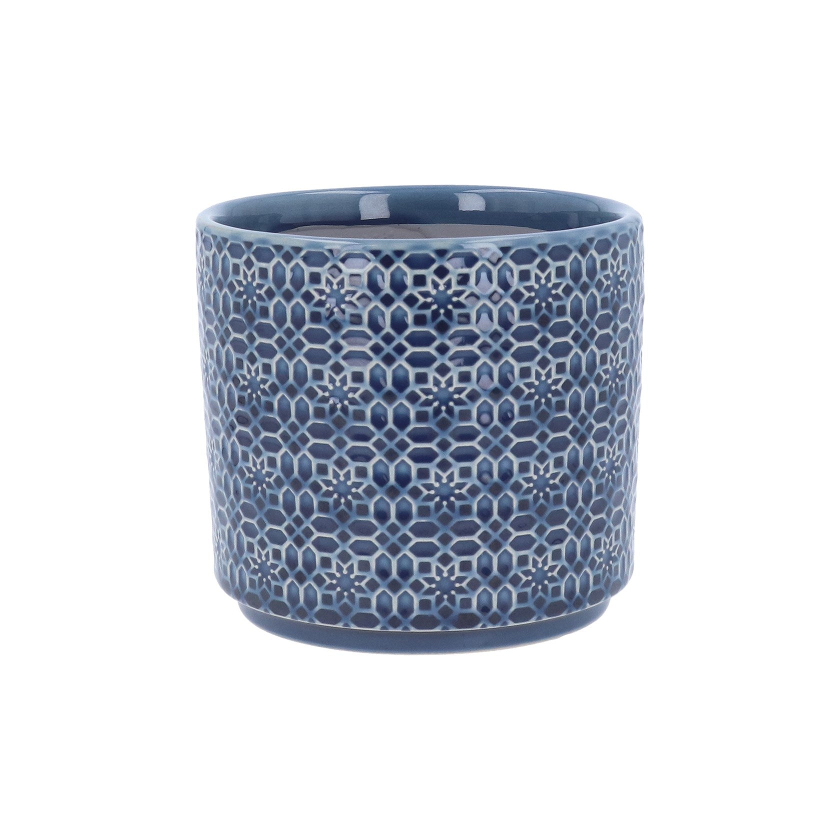 Navy tile design stoneware pot cover (Small)