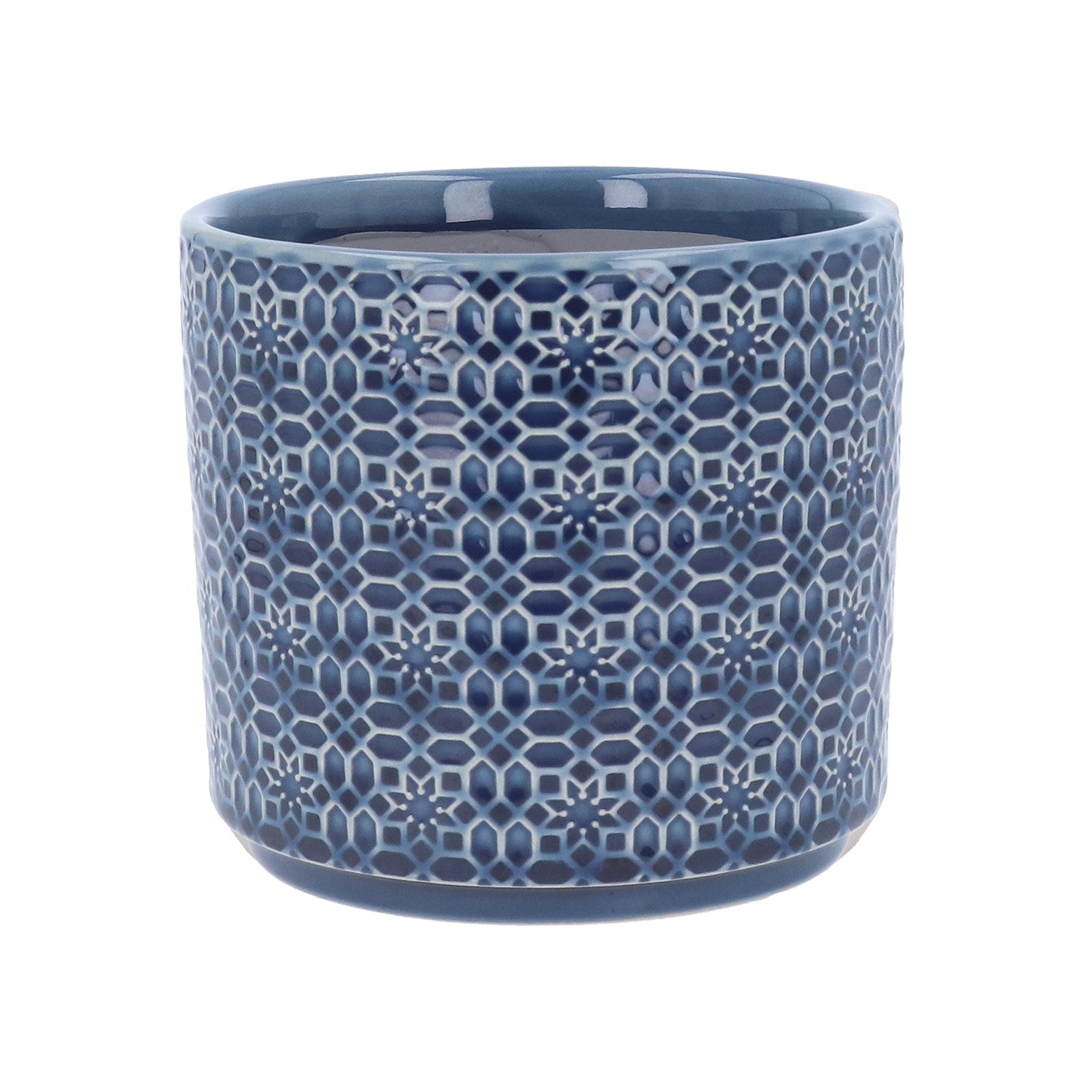 Navy tile design plant pot, medium