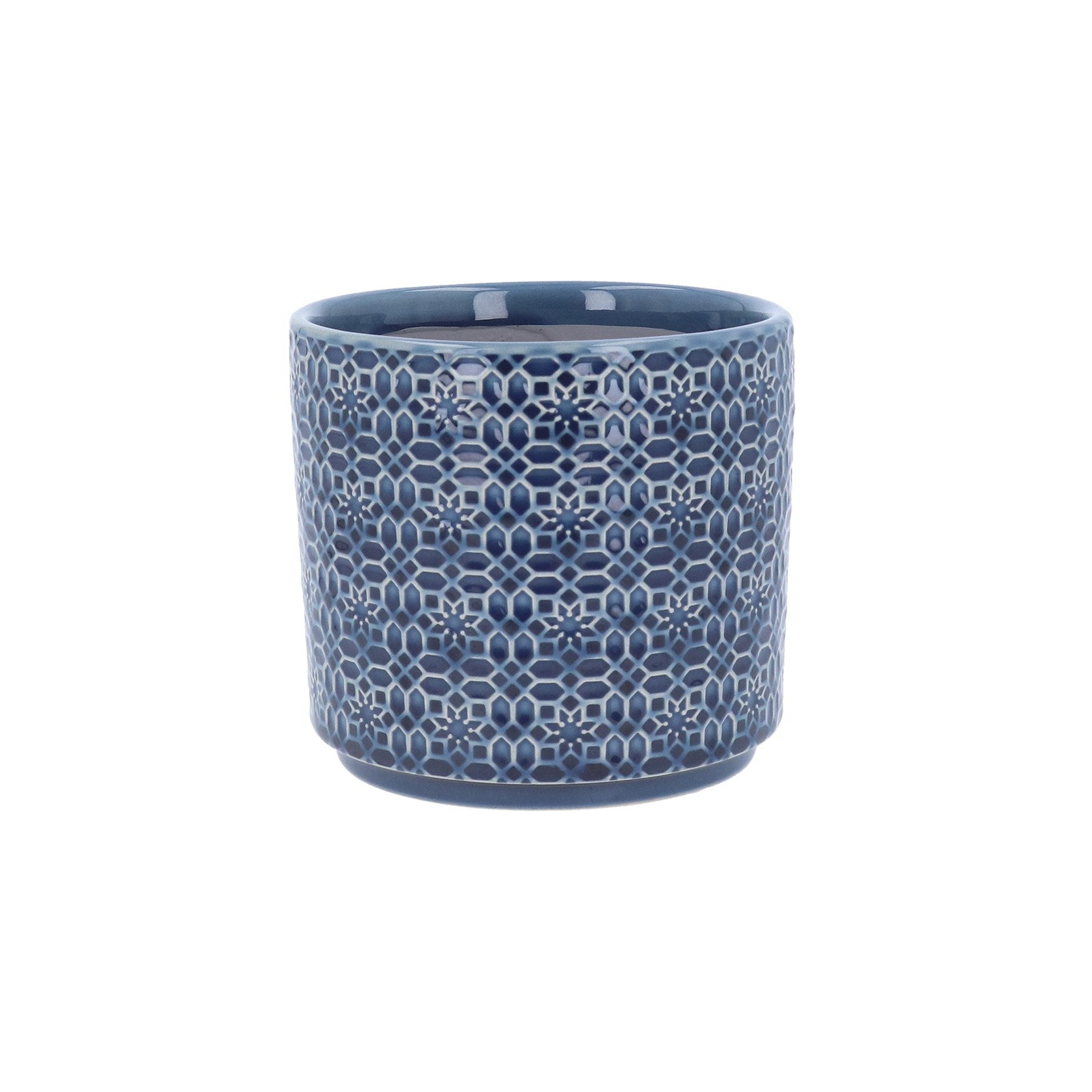 Navy tile design stoneware pot (8cm)