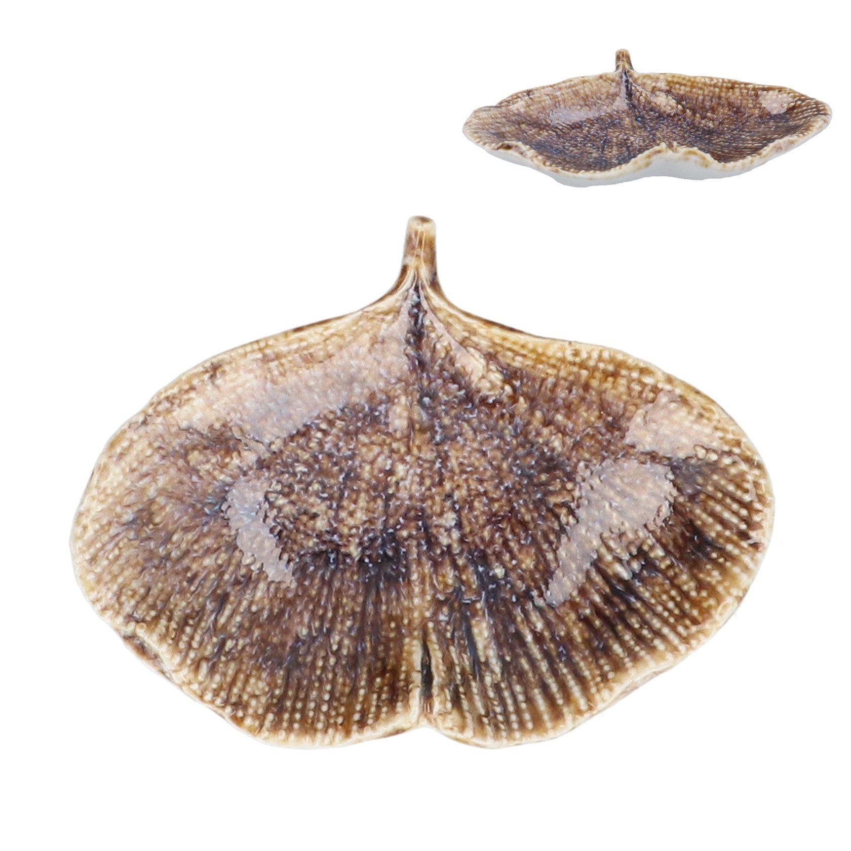 Natural reactive stoneware gingko trinket dish