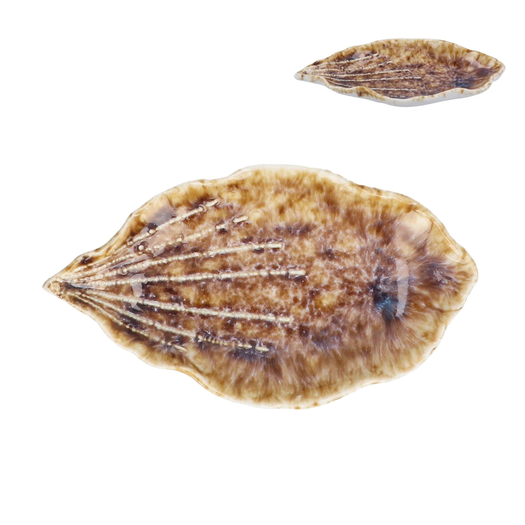 Natural reactive stoneware shell trinket dish