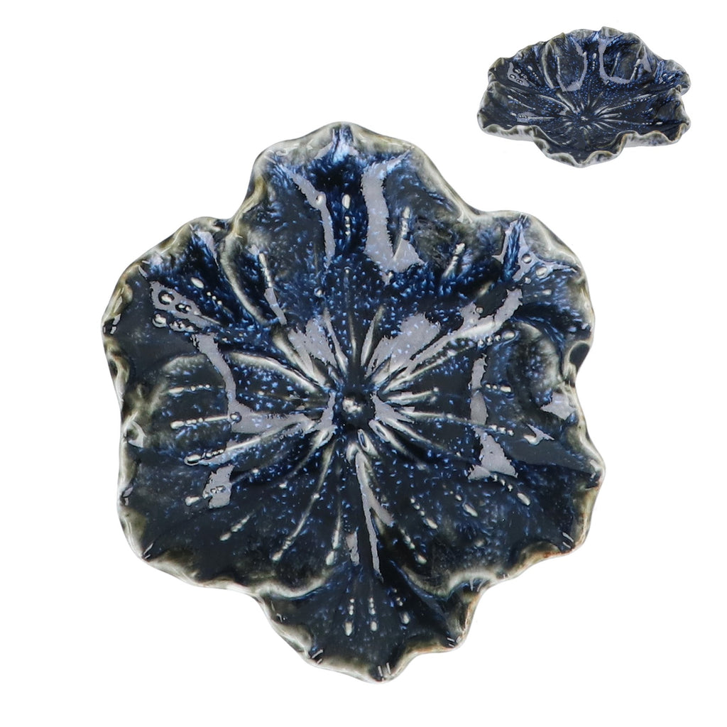 Blue reactive stoneware hellebore trinket dish