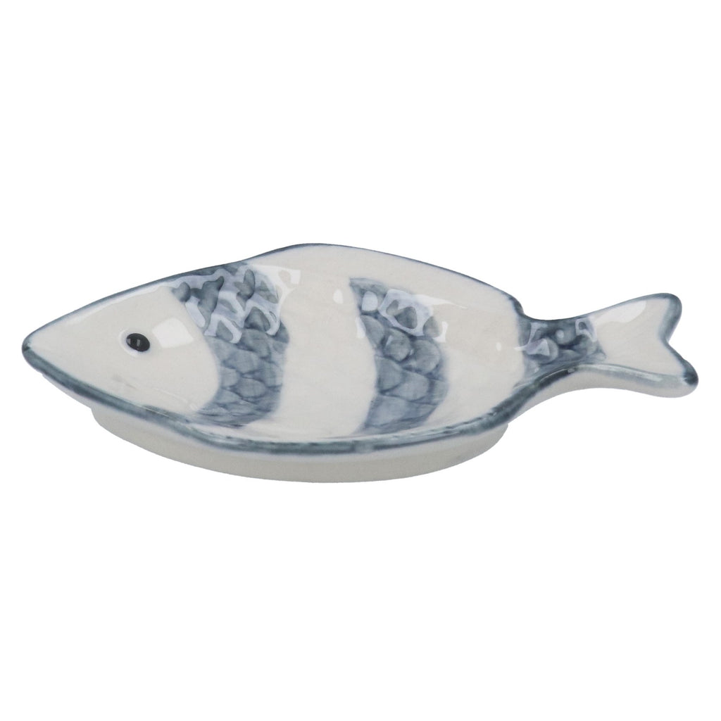 Grey stripe stoneware fish mini trinket dish