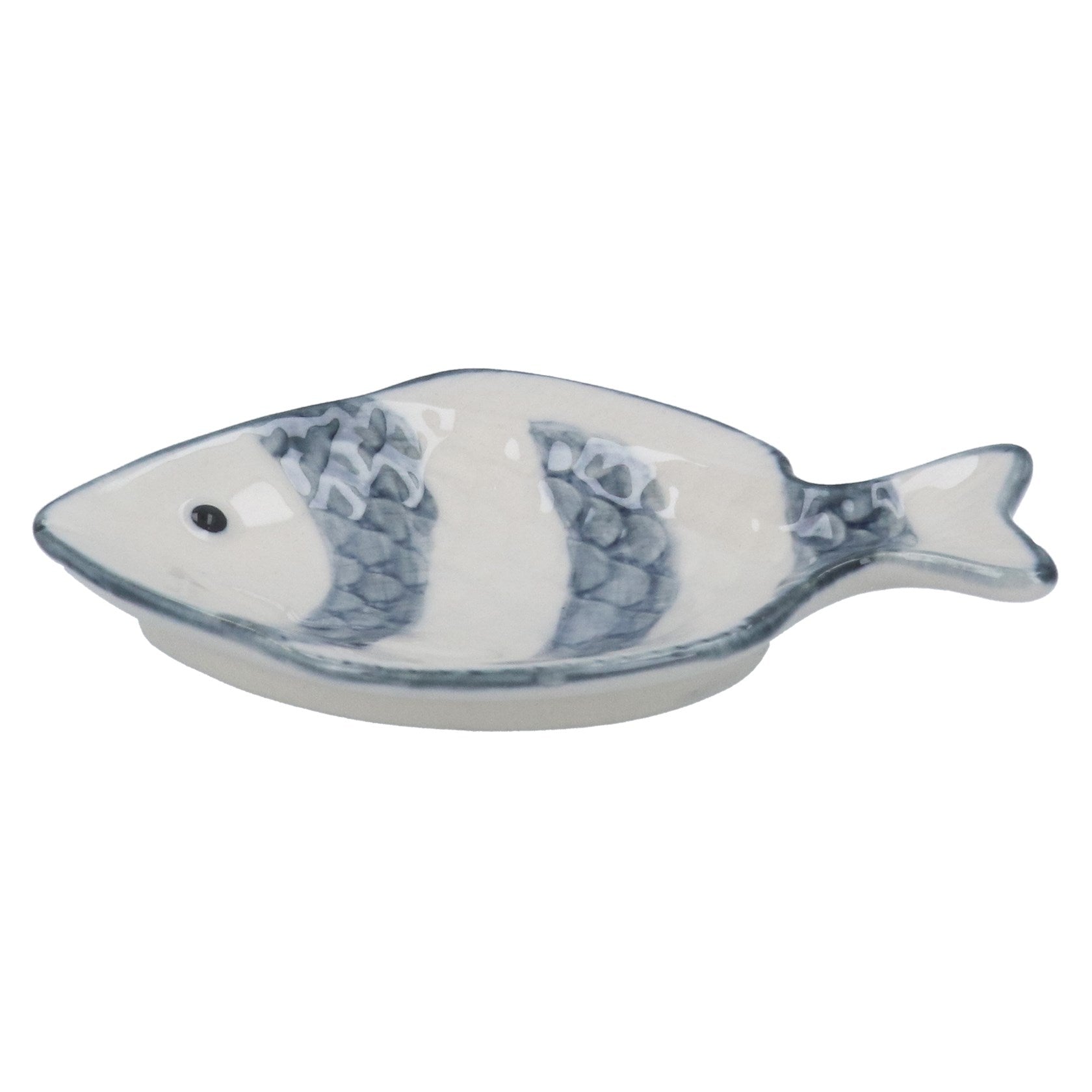 Grey stripe stoneware fish mini trinket dish