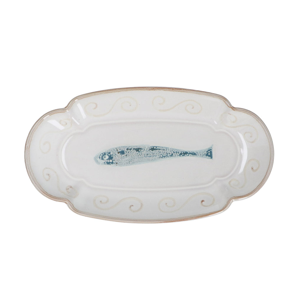 Fish fluted stoneware oval plate