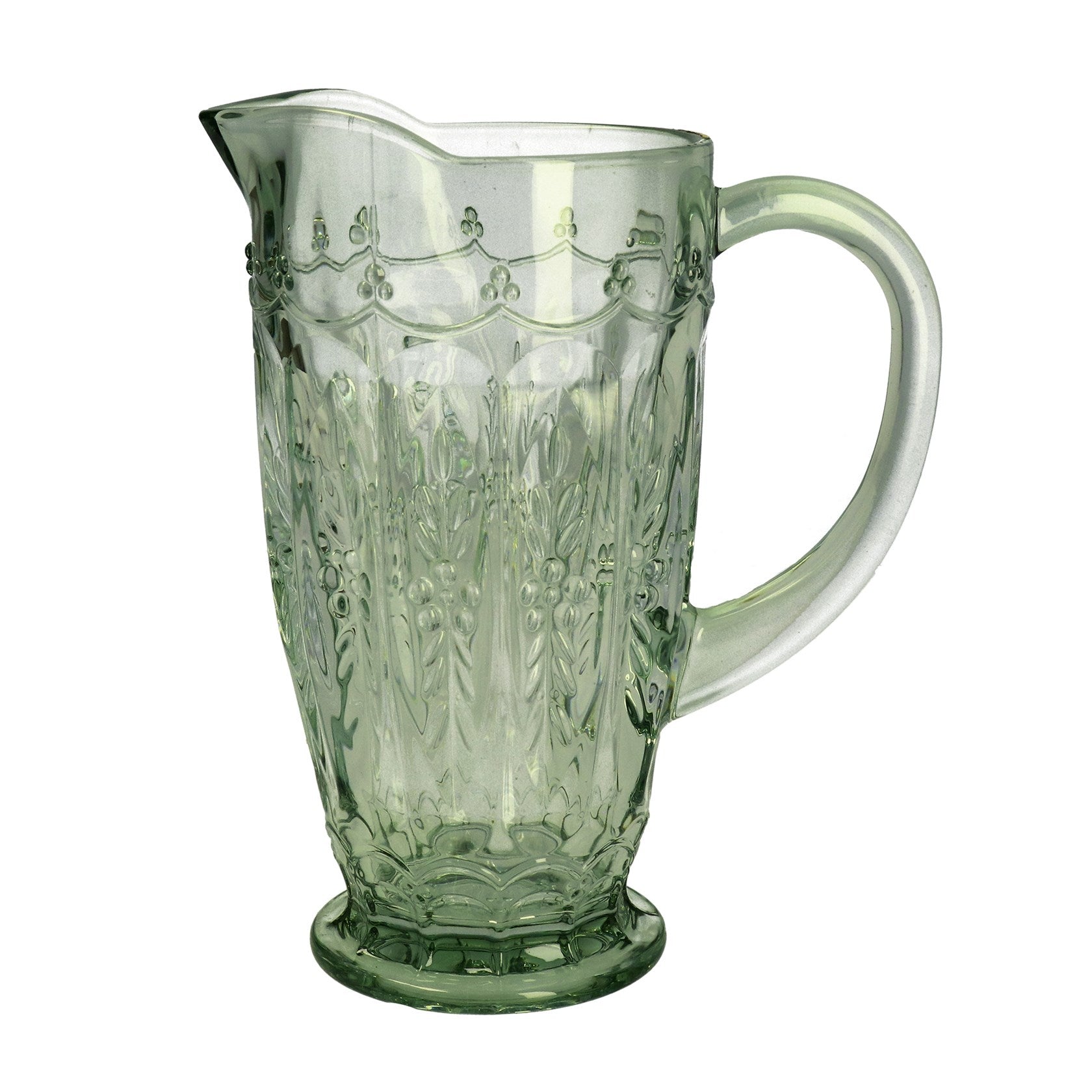 Green pressed glass pitcher jug